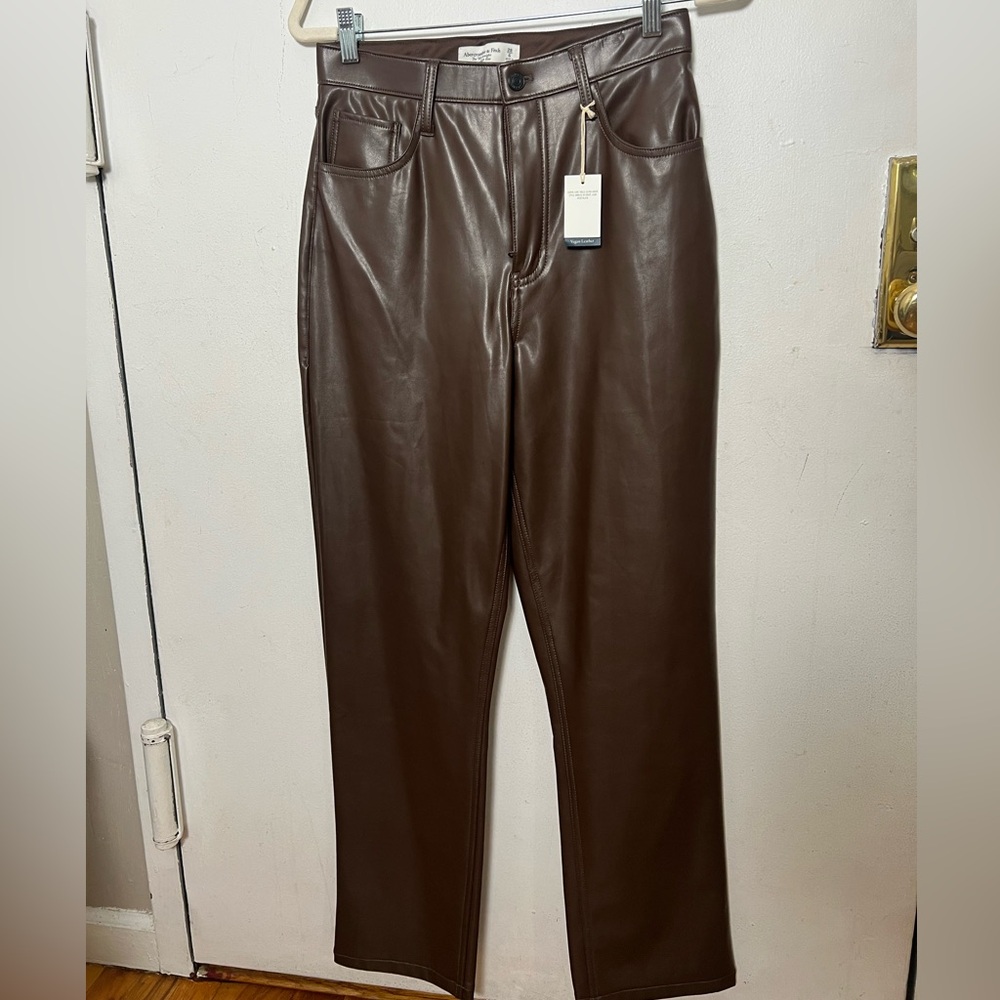 Brown faux Leather Pants. Stretchy